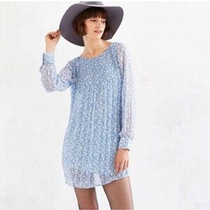 Urban Outfitters Kimchi Blue Floral Chiffon Swing Dress Light Blue Floral Small
